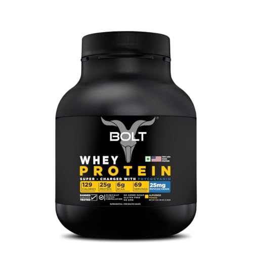 Image of Bolt 100% Whey Protein Powder| 25g Protein Per Scoop, 6G BCAA | Alphonso Mango | 5Lb /2.268kg (69 Servings)| Muscle Recovery | Lean Muscle Support | Low Carb | Fast Absorption |Gluten-Free | Easy to Digest