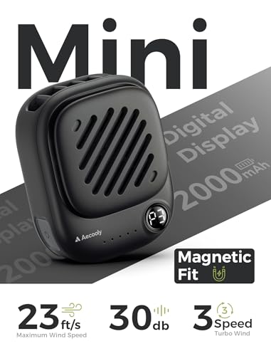 Image of Aecooly Mini Portable Neck Fan, Mighty Hands Free Fan, Magnetic Fit Click 01 USB Rechargeable [10H Max Cooling Time], Personal Battery Powered, Pocket for Travel, Summer, Gifts for Women -Black
