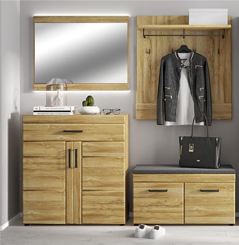möbelando Garderoben-Set >Cortina< (4-teilig) Grandson Eiche - 190x195x38 BxHxT