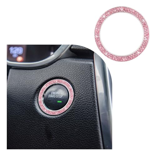 Dickno Bling Crystal Double Rhinestone Car Engine Start Stop Decoration Ring, Push Start Button Bling Ignition Ring Sticker, Sparkling Car Interior Accessories for Women (Pink, 1 PC)