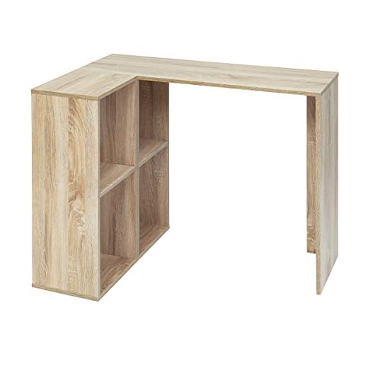 Homy Casa Bureau d'ordinateur de Bureau à Domicile, Bureau d'angle en Bois Robuste avec étagères de Rangement réversibles Poste de Travail Multifonctionnel pour la Lecture de Travail, hêtre