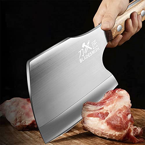 Bladesmith Meat Cleaver Butcher Axe Bone Chopper Heavy Duty - 6.3'' Bone Cutting Knife Bone Breaker, Stainless Steel Thicken Blade & Pear Wood Handle, For Kitchen/Slaughterhouse Looks Manly #TOP1