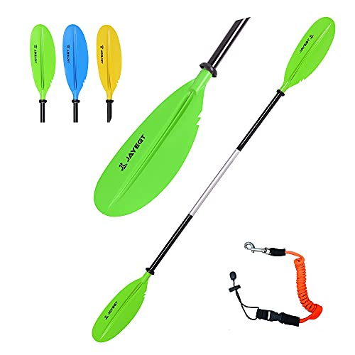 JAYEGT Kayak Paddle 87.4Inch/222CM Aluminum Alloy Shaft Kayaking Boating Oar with Paddle Leash, 1 Paddle + 1 Leash.(Green)