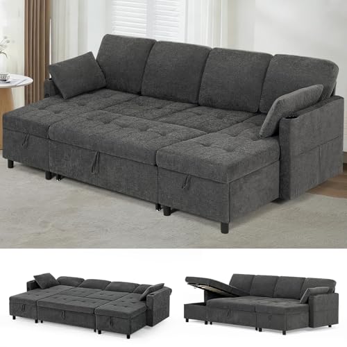Lesofair 110 Fabric Sectional Sleeper Sofa with Storage