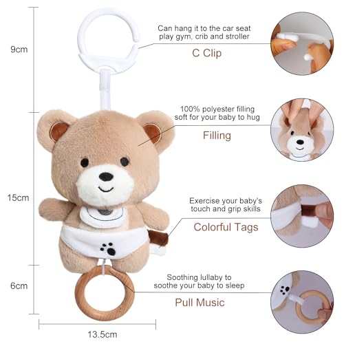 COTTONBEBE Spieluhr Baby Einschlafhilfe, Teddybär Plüschtier Spielzeug mit weiche Wiegenlied für 0+ Monaten Mädchen Junge, Perfektes Baby Geschenk