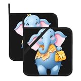 WHJSHOP ephant mit Schmetterlingsbeutel Bedruckte quadratische Topfmatte zweiteiliges Set, isoliert, verdickt, wasserdicht, leicht zu reinigen