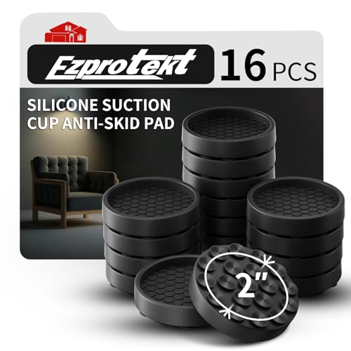 2 Inch Non Slip Furniture Coasters, 16 PCS Round Rubber Furniture Caster Cups, Anti-Sliding Furniture Pads for Hardwoods Floors Bed Stopper Floor Protectors (Black)