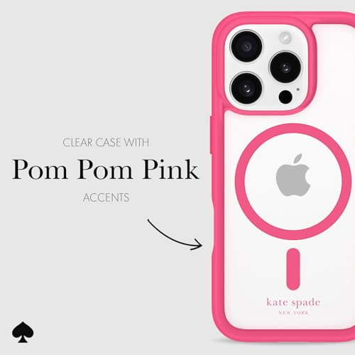 Image of kate spade new york iPhone 16 Pro Case - Pom Pom Pink | Compatible with MagSafe - Lightweight Designer Case for iPhone 16 Pro with Anti-Scratch Coating and Pom Pom Pink Design