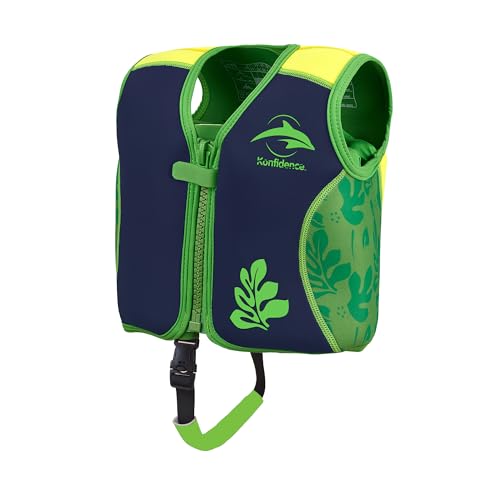 Konfidence Premium Swim Vest – Suitable for Baby, Toddler & Kids - Swim School Approved with Adjustable Buoyancy Ideal for Learning to Swim. UKCA & CE Compliant (Maui Lime/Navy, L (3-6 Years))