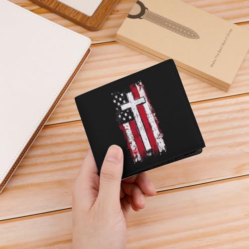 God Bless American U.S. Flag Crosses Bifold Wallet RFID Blocking Slim Credit Card Holder with with ID Window for Men Women4