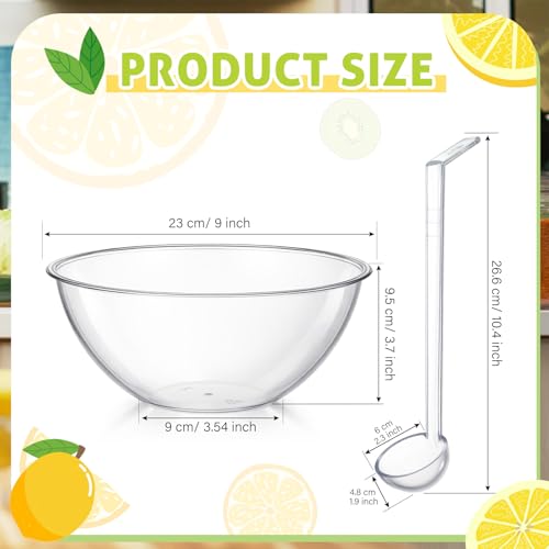 Ferrochef 2 Pcs Plastic Punch Bowl with Ladle Quality Large Clear Round Punch Bowl with Ladle for Summer Holidays Parties Serving Salads Snack Candy Chips