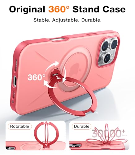 Image of TORRAS Q3 Spin for iPhone 16 Pro Case, 360 Magnetic Stand, Coral Pink