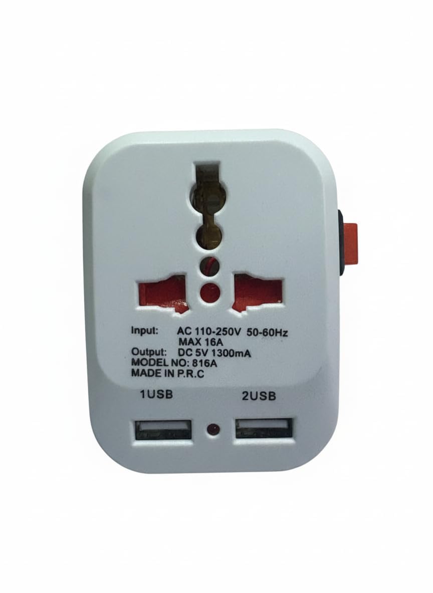 Plastic Spice 3-Pin Universal Travel 1Adaptor (White) Set of 1 (White)-image-0