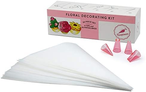 Keenpioneer Floral Decorating Kit, 26 Pastry Bags - 12 inch Disposable Piping Bags, plus 4 Tips