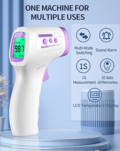 No-Touch Forehead Thermometer, Digital Thermometer With Fever Indicator, Baby And Adults Thermometer With Fever Alarm, Thermometer With 3-Color Lcd Display & Memory Function, Rechargeable, For Family #TOP2
