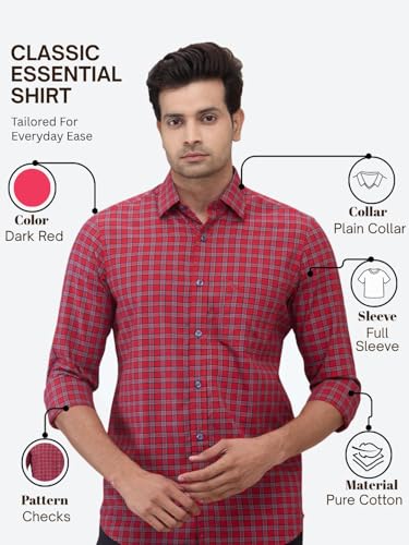 Image of Colorplus Men Regular Fit Checks Pattern Pure Cotton Plain Collar Full Sleeve Casual Shirt
