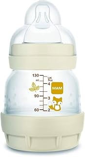 MAM Baby 1 Mamadeira Easy Start 130ml Anticólica e Menos Bolhas de Ar, para Crianças 0+ Meses Autoesterilizável e com Bico de Silicone Skinsoft, Neutra - Produto 4 mais recomendado com 4.9 estrelas