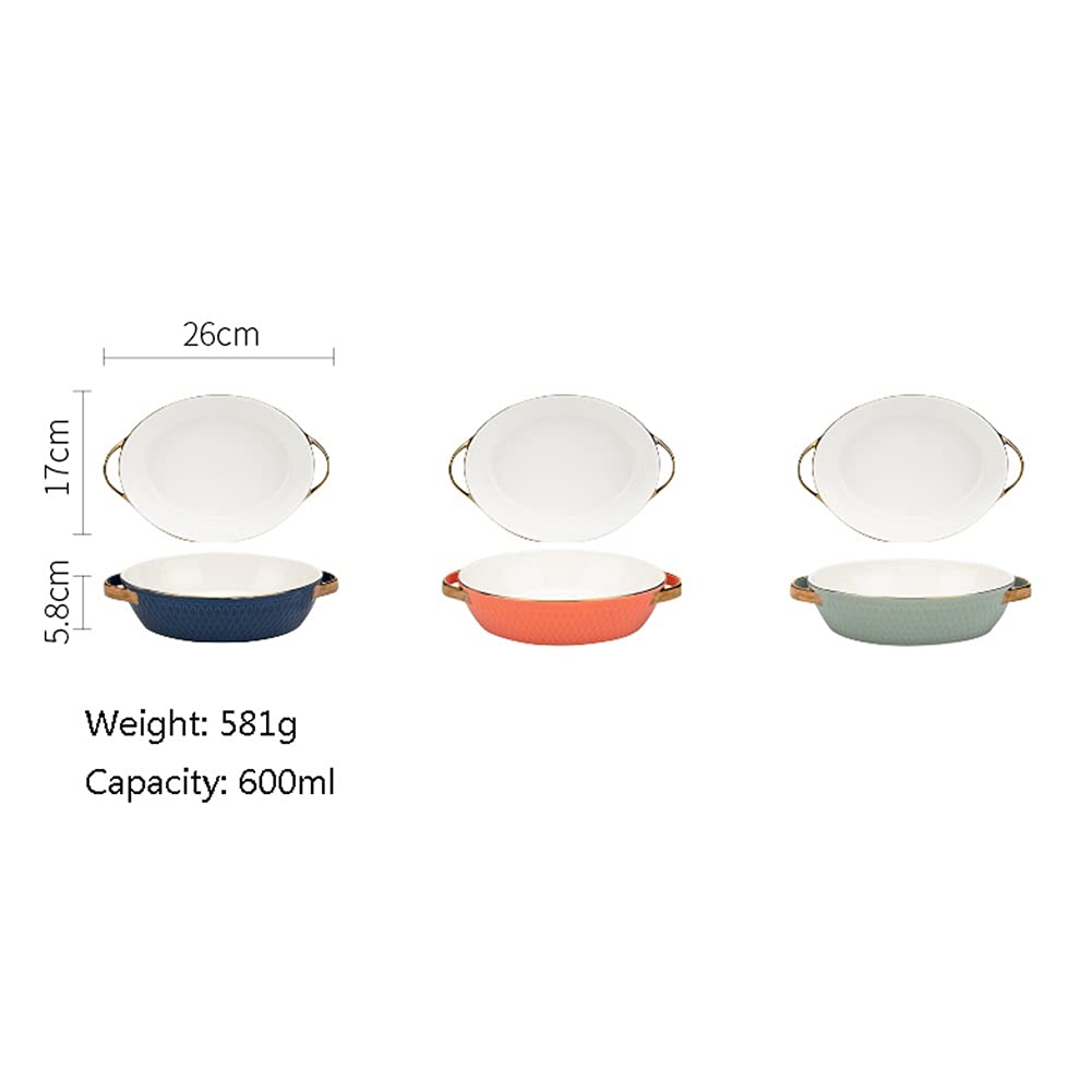 Fuente para Hornear Conjunto de 2 platos for hornear de cerámica Cena redonda de platos, cacerola de asado seguro de horno con asas de plato óvalo, alimentación que sirve las bandejas de la cena Bande