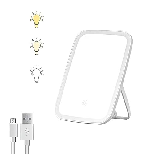 Beniky Vanity Mirror - Makeup Mirror with 66 Led Light, 3 Color Lighting, Touch Screen Adjustable Light Brightness, Travel Mirror Portable with USB-C Rechargeable, Adjustable Standing Angle