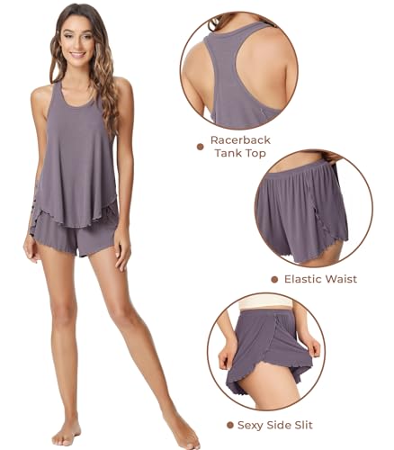 NACHILA Pajamas for Women-Viscose Made from Bamboo,Ribbed Racerback Tank Top and Shorts Pajama Sets Sleeveless Sleep Cami Pj4