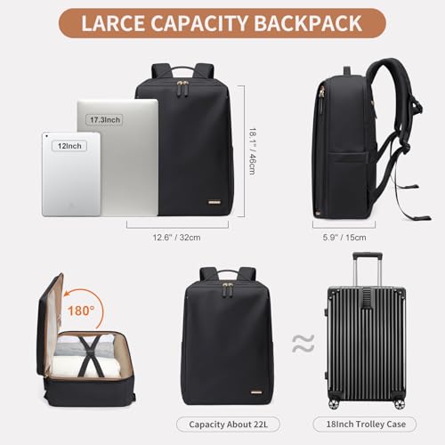 Stylish Laptop Backpack for Women Airline Approved Perfect for Work College and Travel Multi-Functional Casual Daypack Fits 17.3 Inch Notebook (Black)3