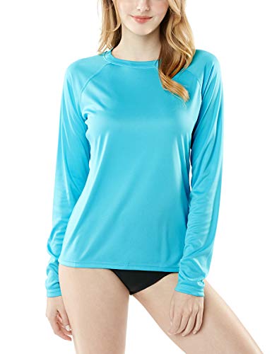 TSLA Women s UPF 50+ Long Sleeve Swim Shirt, UV Sun Protection Rash Guard, Regular-Fit Quick Dry Water Shirts, Sun Block Long Sky Blue, Medium