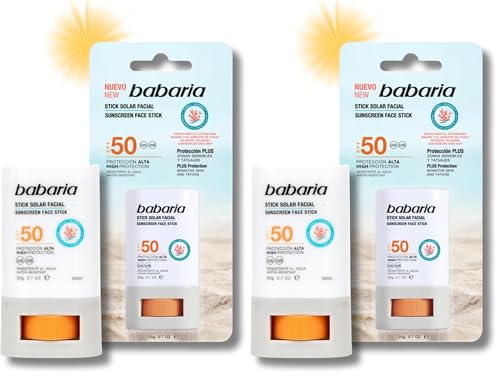 Babaria - Stick Solar Facial 50 |Protección Alta Con Aloe Y Manteca De Karité |Coral Friendly Y Biodegradable | Resistente Al Agua Y Al Sudor | Vegano | Stick Solar Niños,20g, El embalaje puede variar