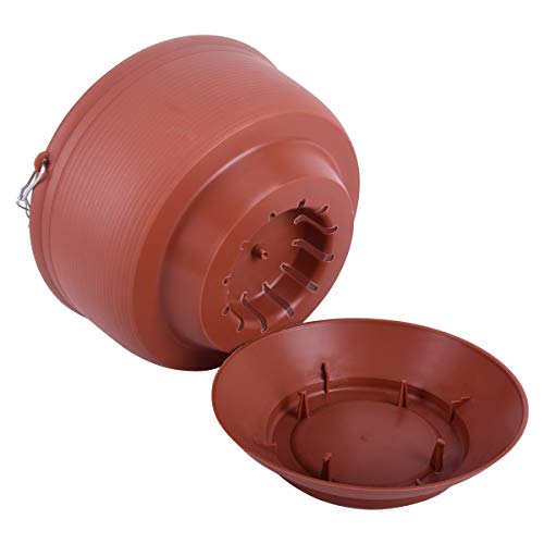 Vencer Set Of 2 Metal Hanging Planter Imitation Ceramic Plastic Flowerpot 9.3 Inch Water Permeable Type,Round Shape,Brick Red,Vf-075R #TOP3