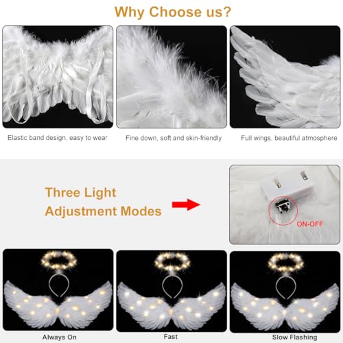 Ptesuply Angel Wings, Light Up Angel Wings and Halo with LED Lights, 3 Light Modes - Image 4
