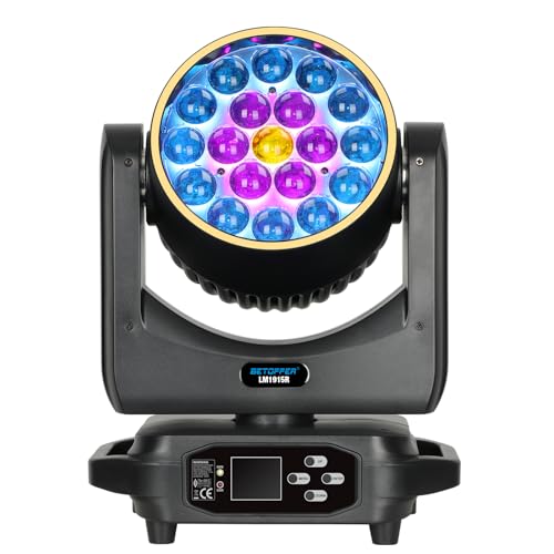 BETOPPER Teste Mobili 19x15W RGBW Luci da Palco con Effetto Striscia LED, Luci Discoteca, Luci DJ, Faro Motorizzato Moving Head per Festa, Matrimonio, Club e Spettacoli