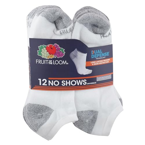 Fruit of the Loom Men's Dual Defense Low Cut Socks 12-Pair Pack, White
