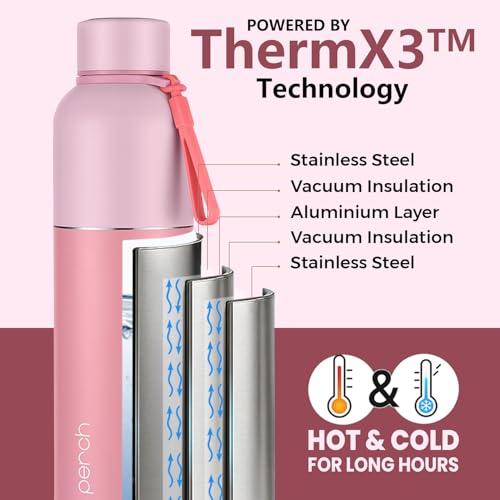 Image of Perch Zenith ISI Certified Hot & Cold Steel Water Bottle 1L | Vacuum Insulated Flask | BPA-Free Leakproof Bottle for Office, School & Gym |Gift Box|Birthday, Anniversary & Corporate Gift |Baby Pink