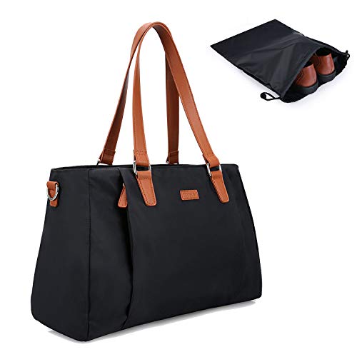 ECOSUSI Weekender Bag Travel Bag 25L Nylon Overnight Duffle Bag Carry On Bags for Airplanes with Trolley Sleeve, Shoe Bag, Wet Pocket Fits for 15.6 inch Laptop, Black