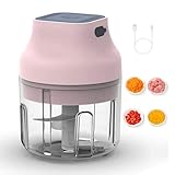 Electric Garlic Chopper Mini Food Processor USB Rechargeable Wireless Portable Cordless Chopper 250ML Mincer Blender Mixer for Baby Food Garlic Onion Salad Meat Veggie Fruit Nut Pepper Ginger(Pink)