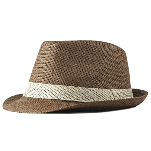 Image of SIQITECHNO Straw Fedora Sun Hat Straw Cowboy Hat for Women Men Classic Short Brim Fedora Trilby Roll Up Panama Jazz Beach Cap