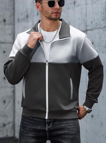 Image of HYPESTFIT Men's Retro Track Jackets, Relaxed Fit | Lightweight men's casual jacket ideal for spring & fall, running and daily athletic wear