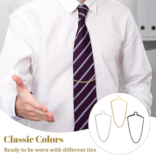 3 Pack Tie Chain for Men, Necktie Chains with Ring Clasps, Elegant Tie Clips, Suit Accessories Men Business Jewelry for Suits, Business Wedding Accessories (Gold, Silver, Black)​3