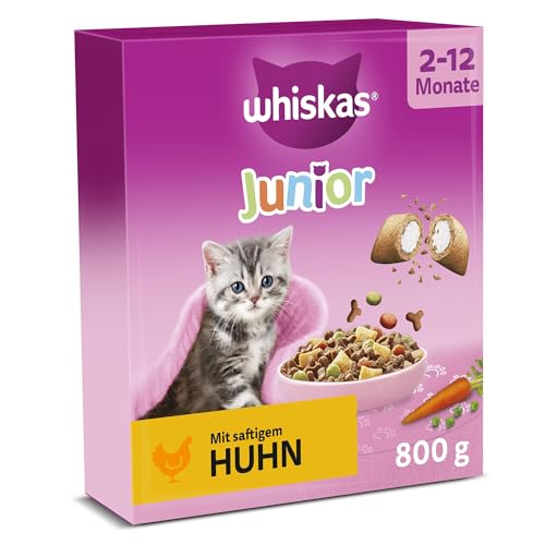 WHISKAS Junior Trockenfutter für Katzen 5 x 800g mit Huhn