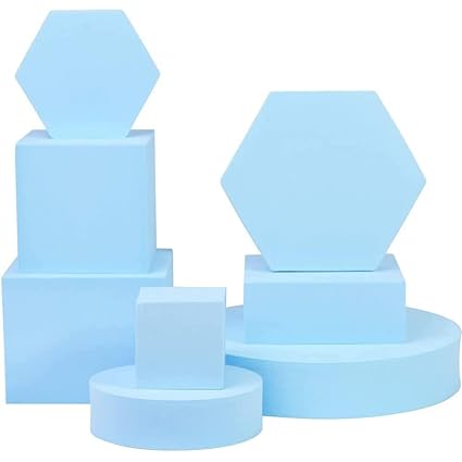 Store2508 Photography Props Photography Blocks Craft Hard Foam Blocks Shapes for Cosmetics, Makeup Tools Flat Lay Photo Shoot for Products Set of 8 (Light Blue)
