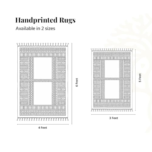 Image of Peepul Tree Jaipuri Handprinted Cotton Rugs 4X6 ft | Modern Durries for Living Room | Cotton Carpets /Floor Rug for Bedroom| (Black and White, Home Decor Gift Items
