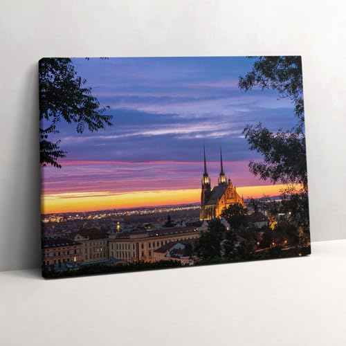 Peinture murale Grand Tableaux 80x60cm Wallfluent d'art Lever du soleil Brno