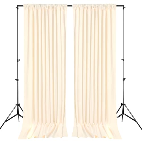 Image of Beige Backdrop Curtains 4 Panels 5ft x 10ft Polyester Photo Backdrop Drapes for Wedding Party Stage Birthday Decorations