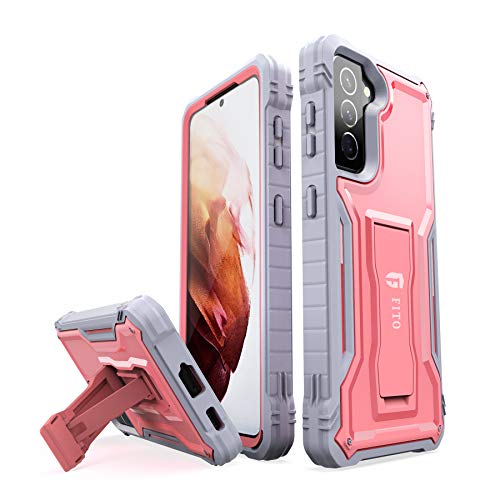 FITO for Samsung Galaxy S21 5G Case, Dual Layer Shockproof Heavy Duty Case for Samsung S21 5G Phone Built-in Kickstand, Without Screen Protector (Pink, 6.2 inch)