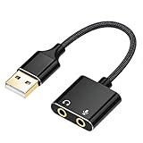 Carte Son Externe USB avec Adaptateur Audio 3,5 mm, Adaptateur Jack USB pour Casque, Microphone et Enceinte, AdaptateurUSB vers Jack Plug und Play Compatible PS5, PS4, PC, Laptop