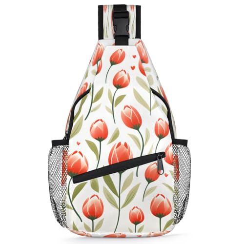 Sling bag unisex con diseño floral rojo