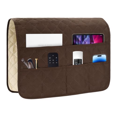 HADEEONG Bedside Caddy for Couch Remote Control Holder Recliner Armrest Organizer Non Slip Sofa Armchair Caddy with 6 Pocket Storage for Magazine, Tablet, Phone, iPad, Coffee