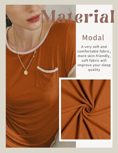 Image of Ekouaer Womens Nightgown Sleep Shirt Dress Satin Patchwork Short Sleeve Sleepwear with Pocket
