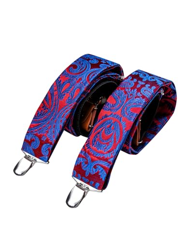 Image of Barry.Wang Men Suspender Set with Necktie Elastic Y Type Heavy Duty 6 Clips Braces Tie Handkerchief Cufflink Pin 6PCS