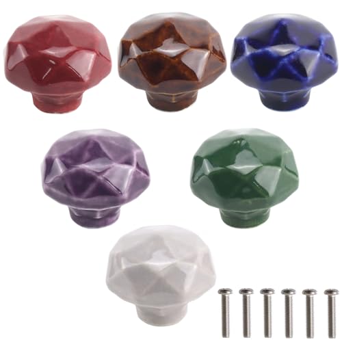 TSJLIKI Juego de 6 Pomos de Armario Vintage de Cerámica de Colores Con Tornillos para Cajones y Puertas