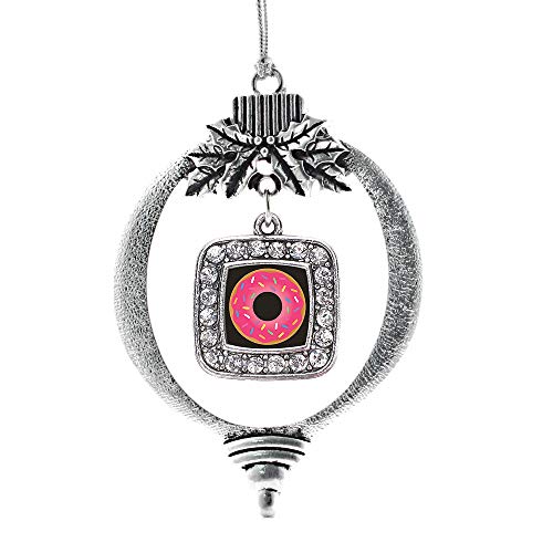 Inspired Silver - Sprinkled Donut - Silver Christmas Ornament - Square Charm Christmas Tree Ornament with Cubic Zirconia - Holiday Hanging Decoration